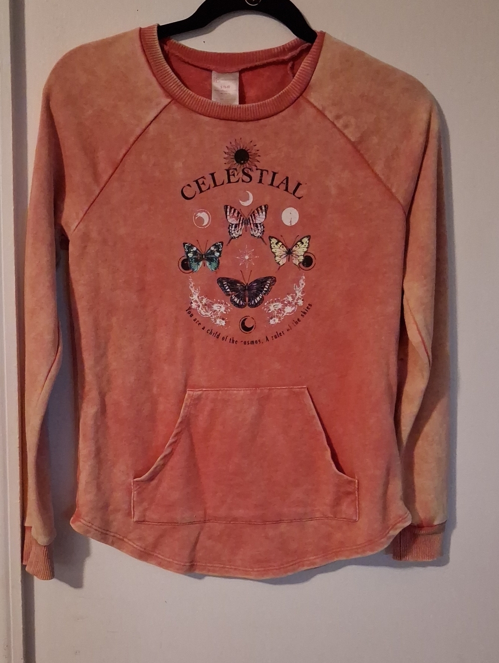 No Boundaries Peach Butterfly Celestial Pullover Sweatshirt